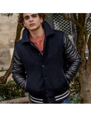 Blouson teddy bi-matière bleu marine les muscles