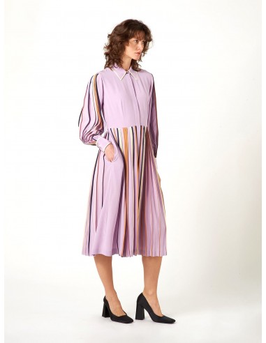 Lilac Silk Shirt Dress with Hand Bound Pleats à prix réduit toute l'année