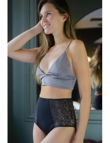 Culotte Rhéa Taille Haute Feuilles d'Hiver Noire Paris Déstockage Promo