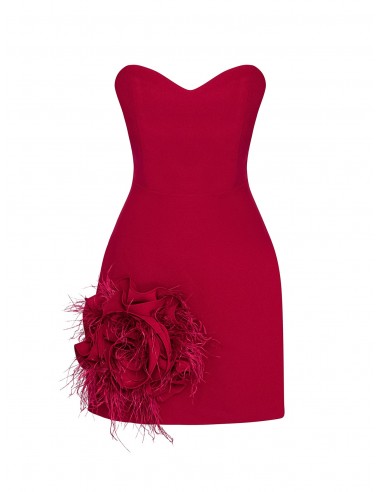 Nour Strapless 3d Feather Trimmed Rose Crepe Mini Dress en ligne