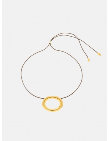 Black cord necklace with gold plated oval la livraison gratuite